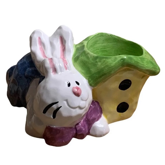 Easter Bunny Egg Holder Ceramic Table Decor Display - Picture 1 of 8
